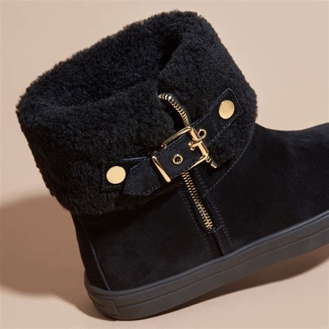 burberry shearling lined leather boots|BURBERRY Embellished shearling and suede boots .